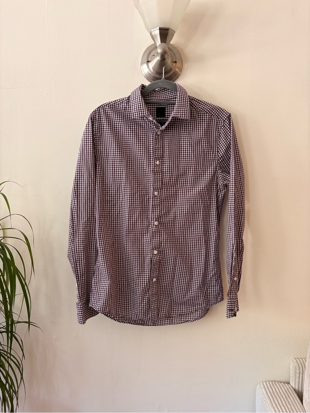 H&M Navy and White Gingham Dress Shirt